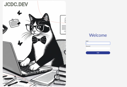 Umbraco 13 backoffice login screen with a custom image of a cat using his laptop